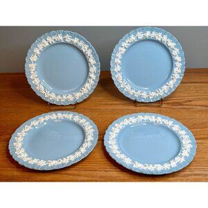 Set of 4 Wedgwood Embossed Queensware  8" Salad Plate Blue and Cream 1960’s Grap